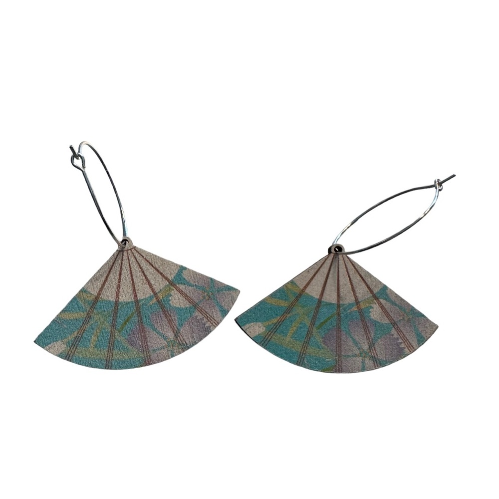 Wooden Pastel Oriental Style Fan Drop Earrings